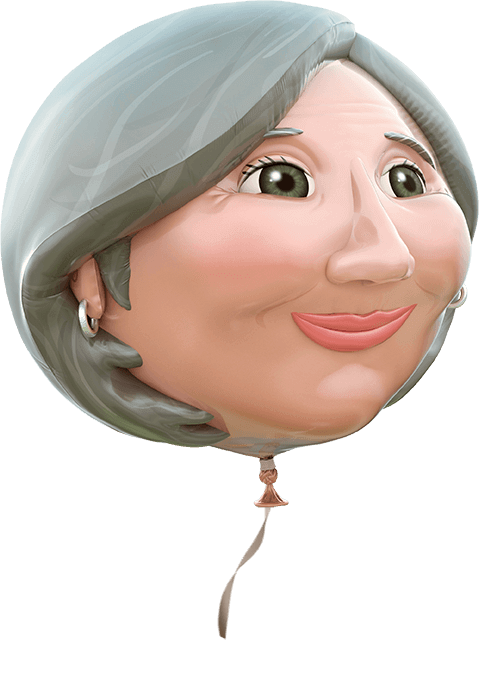 Illustration of a woman walking. The head looks like a floating balloon.