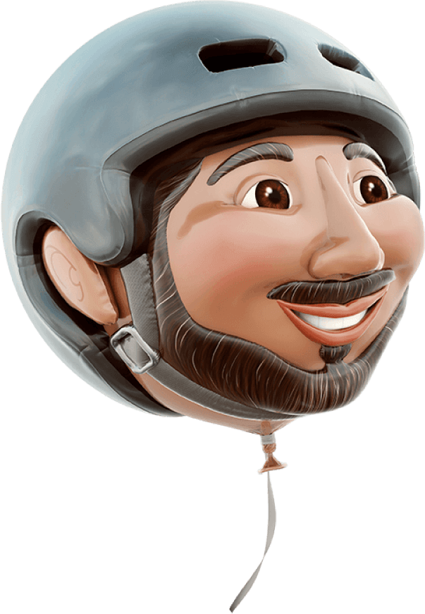 Illustration d'un homme à vélo. La tête ressemble à un ballon flottant.