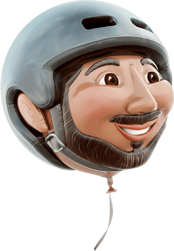 Illustration of a man on a bycicle. The head looks like a floating balloon.