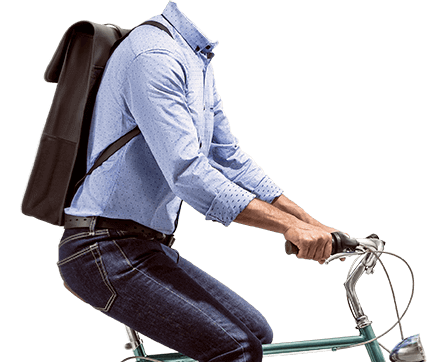 Illustration of a man on a bycicle.