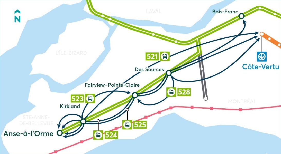 Carte et plan de relève en cas d’interruption du REM - Anse à l'Orme