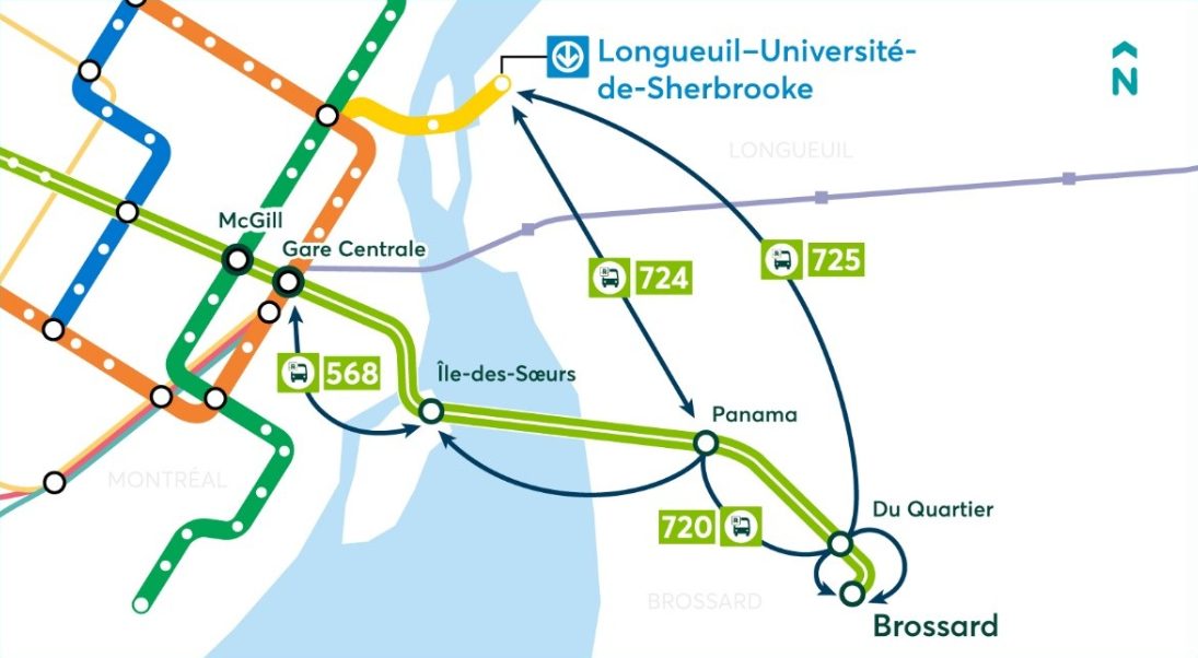 Carte et plan de relève en cas d’interruption du REM - Rive-Sud