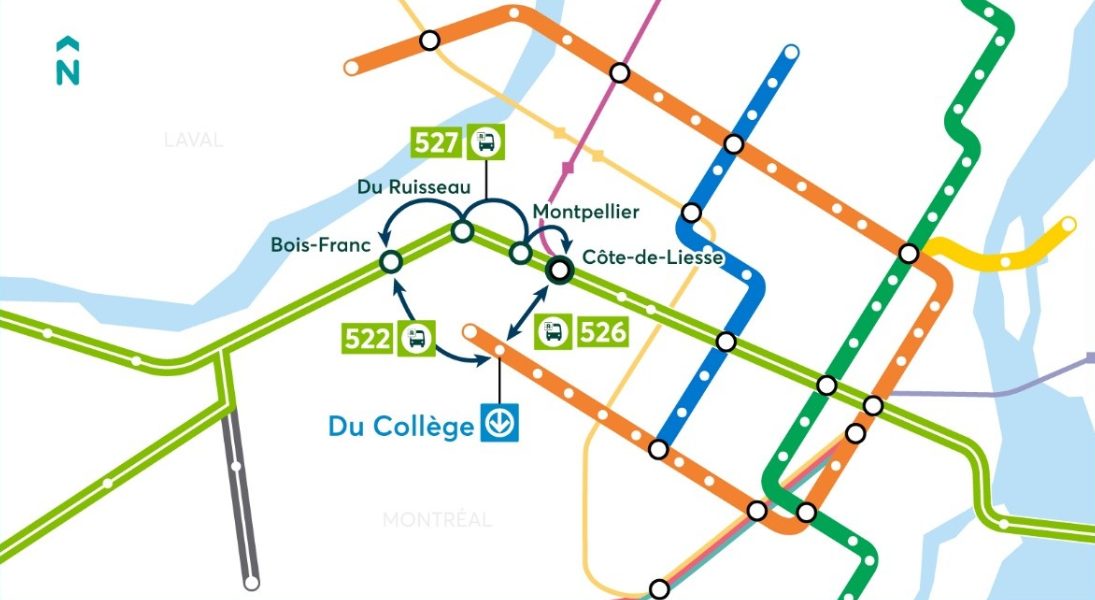 Carte et plan de relève en cas d’interruption du REM - Secteur central