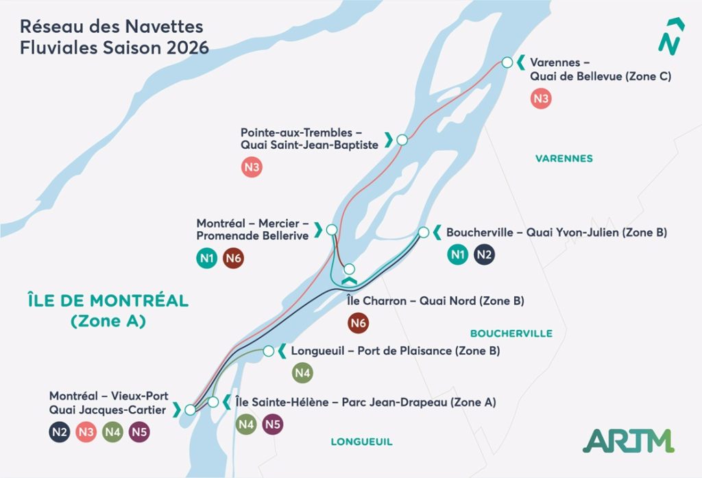 Carte des lignes des navettes fluviales 2026